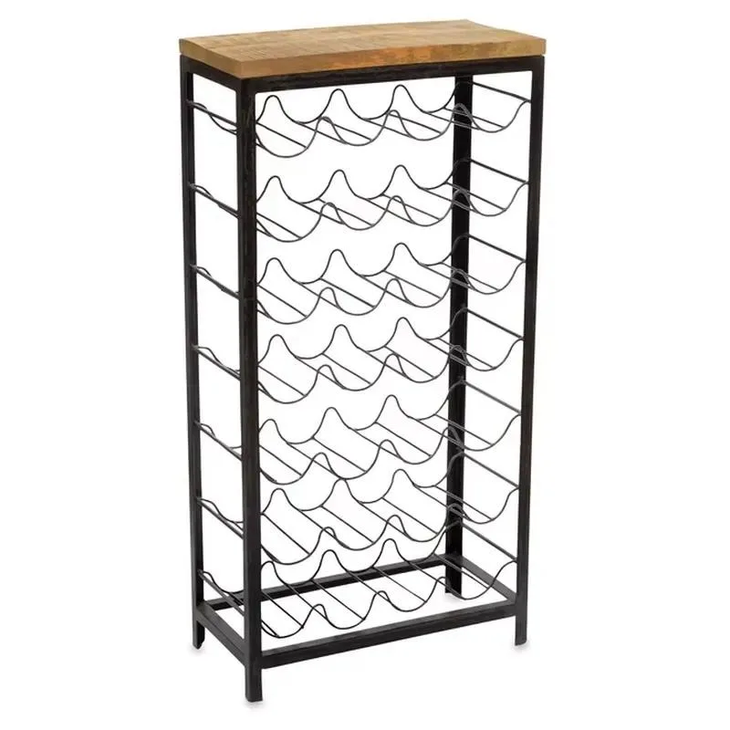 Metal Wood Wine Rack Freestanding Floor Standing Bottle Holder for Living Room Kitchen Pantry Wine Cellar Storage Display