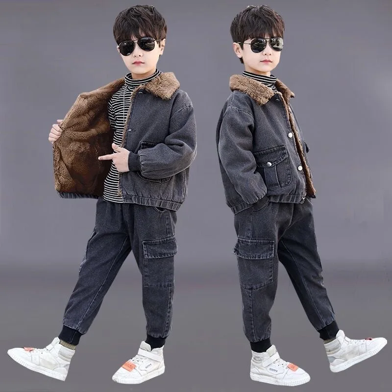 

Boys Coat+Trousers Cotton Kids Sport Suits 2PCS/Set 2023 Furs Winter Autumn School Plus Size Outfits Children Sets