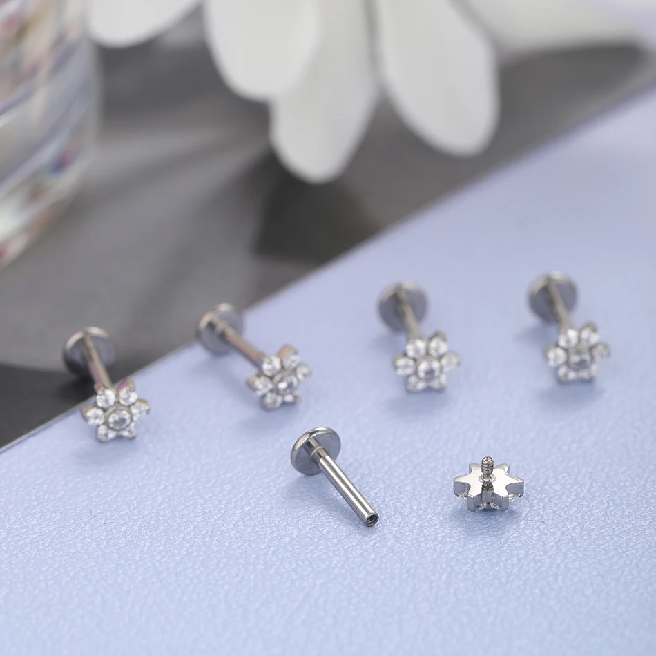 1/5PCS Titanium Crystal Flower Tragus Piercing 16G Internal Thread Daith Helix Earring Cartilage Piercings Nose Lip Stud Jewelry