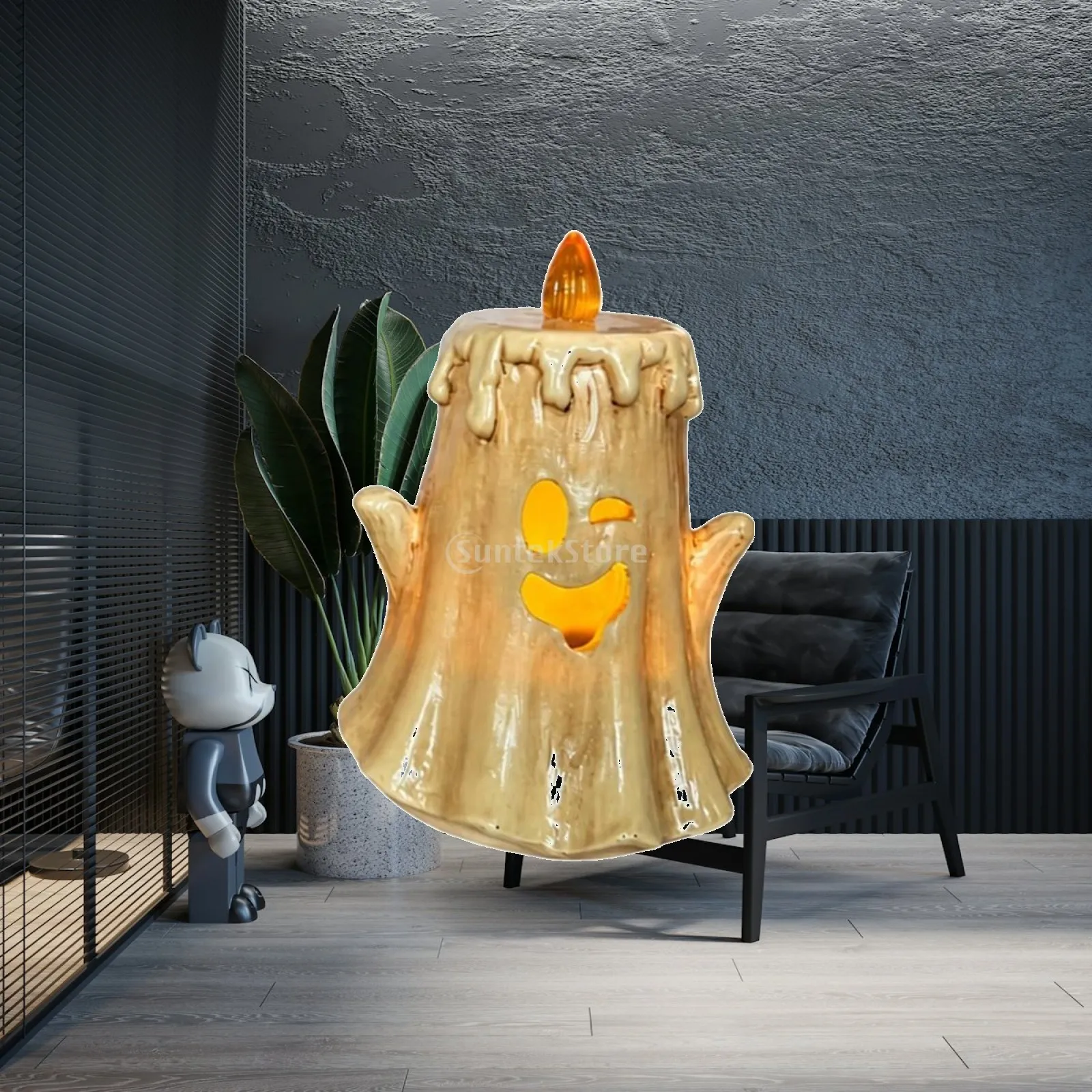 Ghost-Shaped Candle Light Spooky Resin Ghost Candle Holder Home Decoration Artisanal Ornament Whimsical