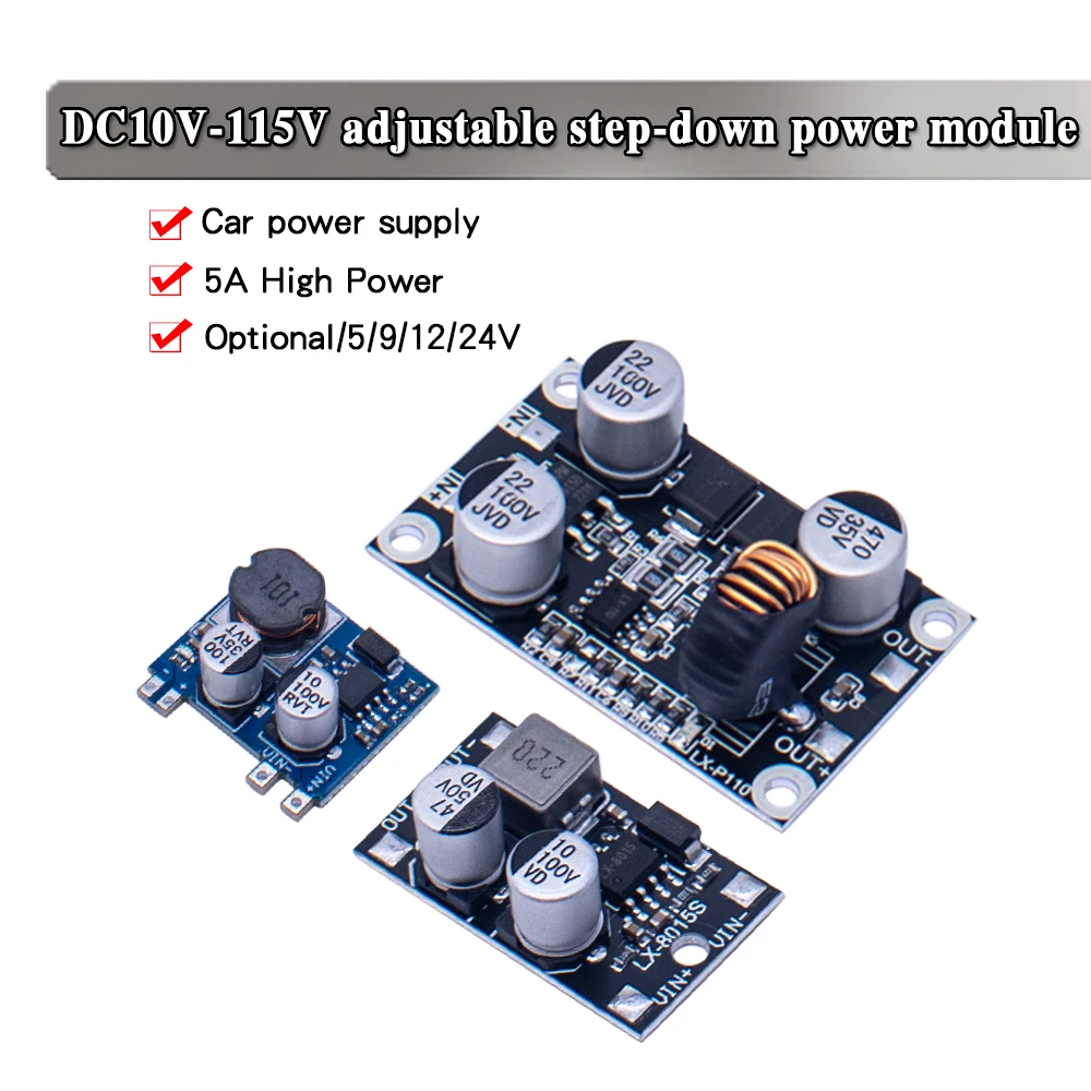 DC10-115V100V96V84V72V24V to 5V12V voltage reduction power module with high current of 5A and high resistance capability