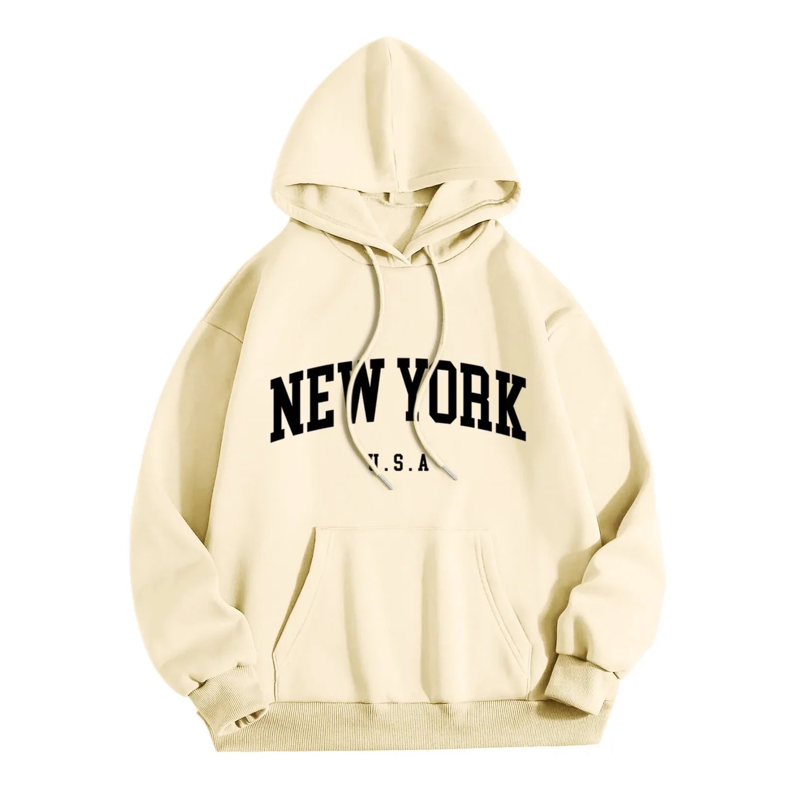 New York Letter Printrd Streetwear Sweatshirt For Men Fashion Oversized Clothing Personality Soft Letter Print Casual Hoodies