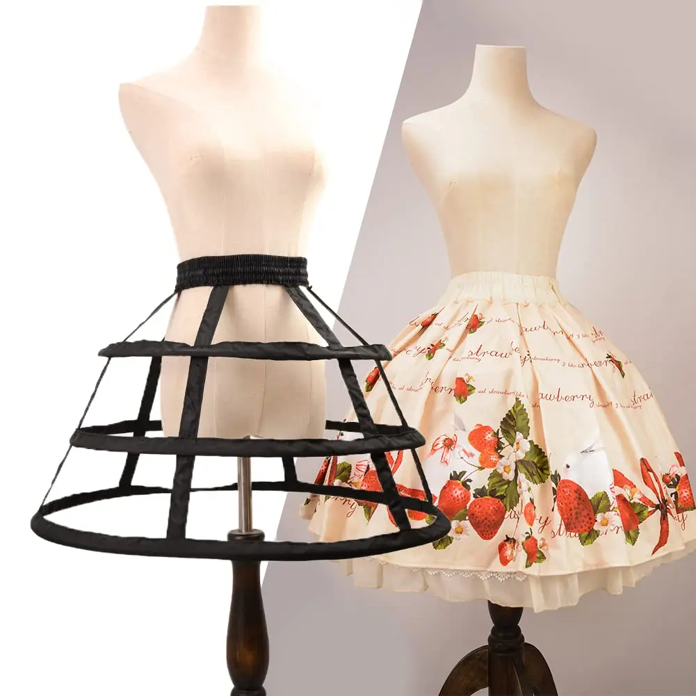 Gaun dansa wanita pendek hitam Petticoat Lolita gaun bola Hollow Cage Pannier Crinoline Underskirt 2023