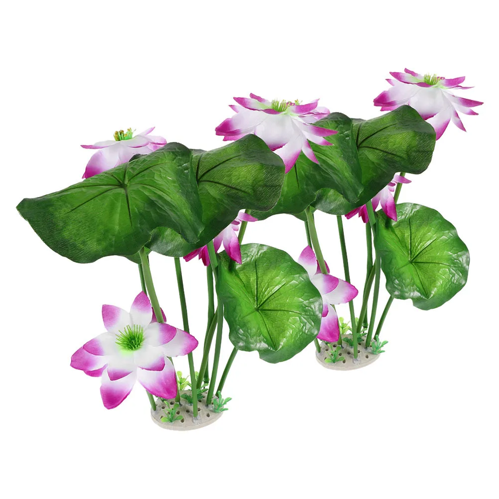2 pezzi di piante artificiali per acquario, fiori di loto in plastica ad alto realistico, decorazioni realistiche per acquario, steli verdi, foglie per acquario