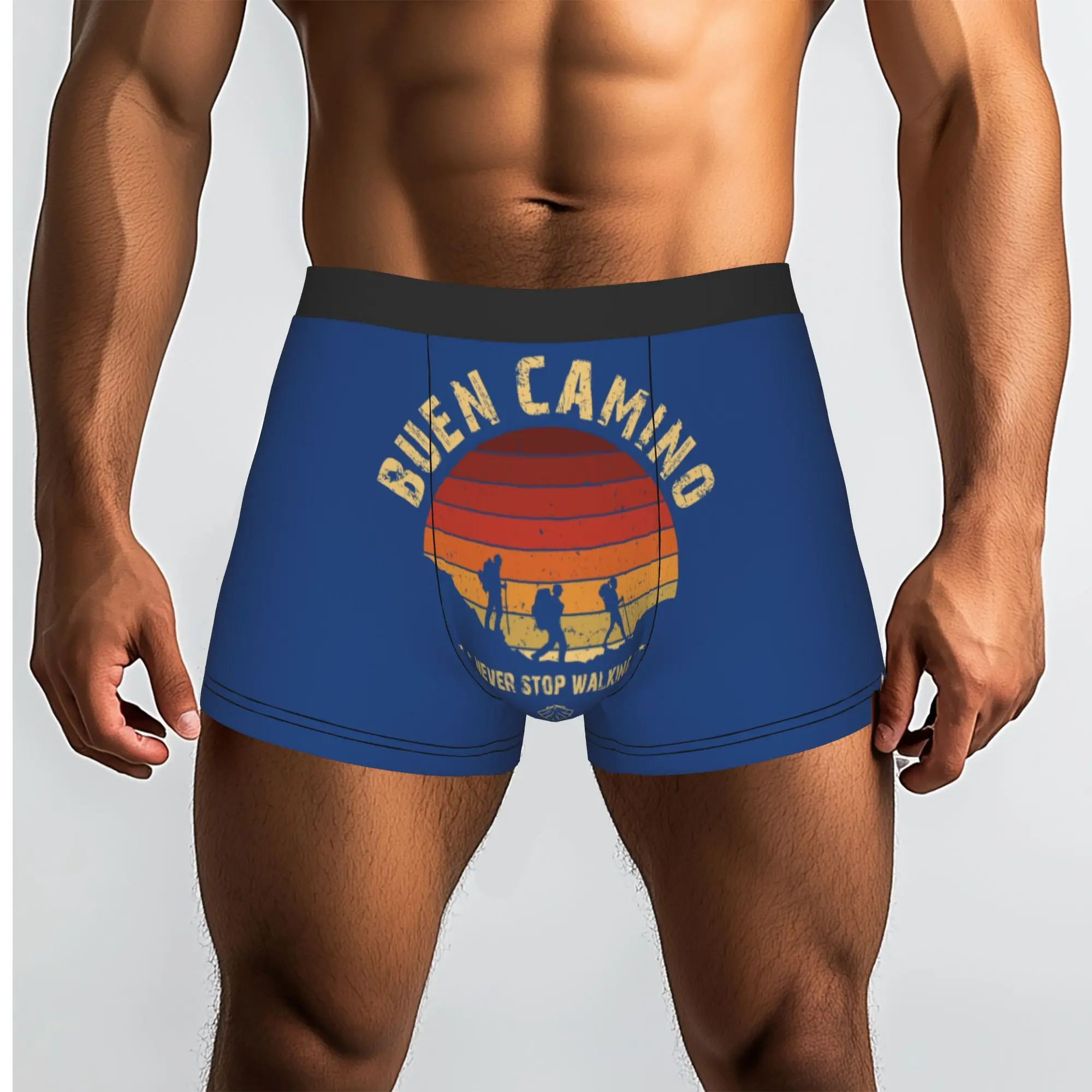 Custom Hiking the Camino de Santiago Vintage Badge Underwear Men Breathable Boxer Briefs Shorts Panties Soft Underpants For Male
