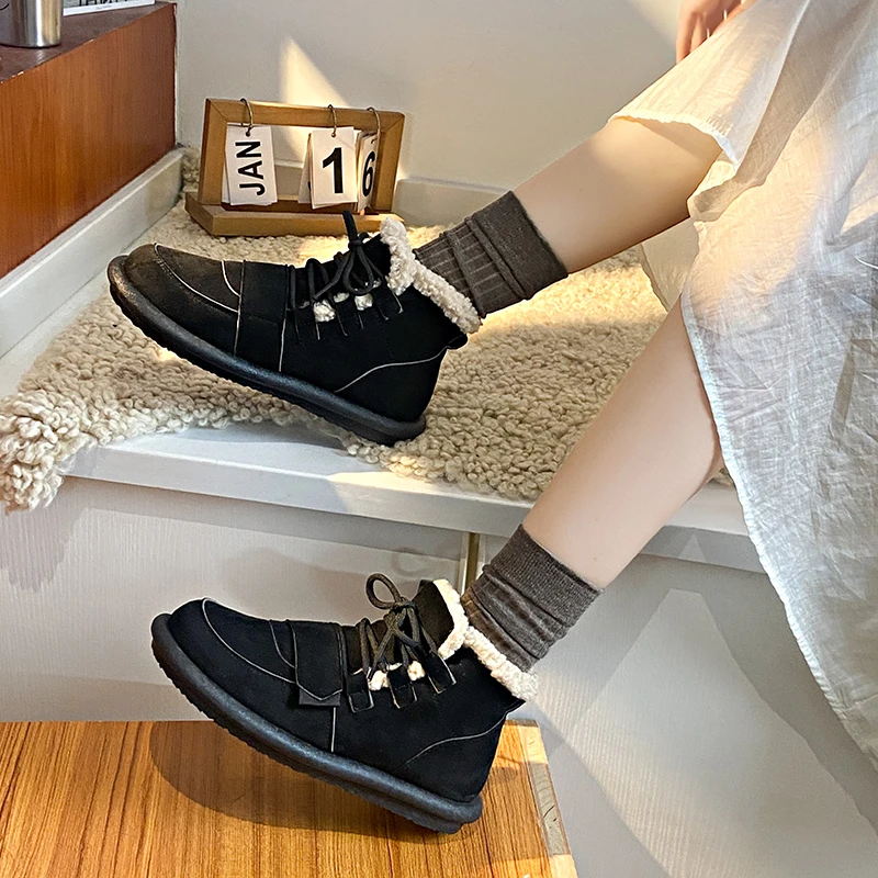 أحذية الثلوج الشتوية الجديدة لعام 2025، أحذية نسائية قصيرة من جلد الغنم، أحذية قطنية دافئة مبطنة بنعل سميك #5