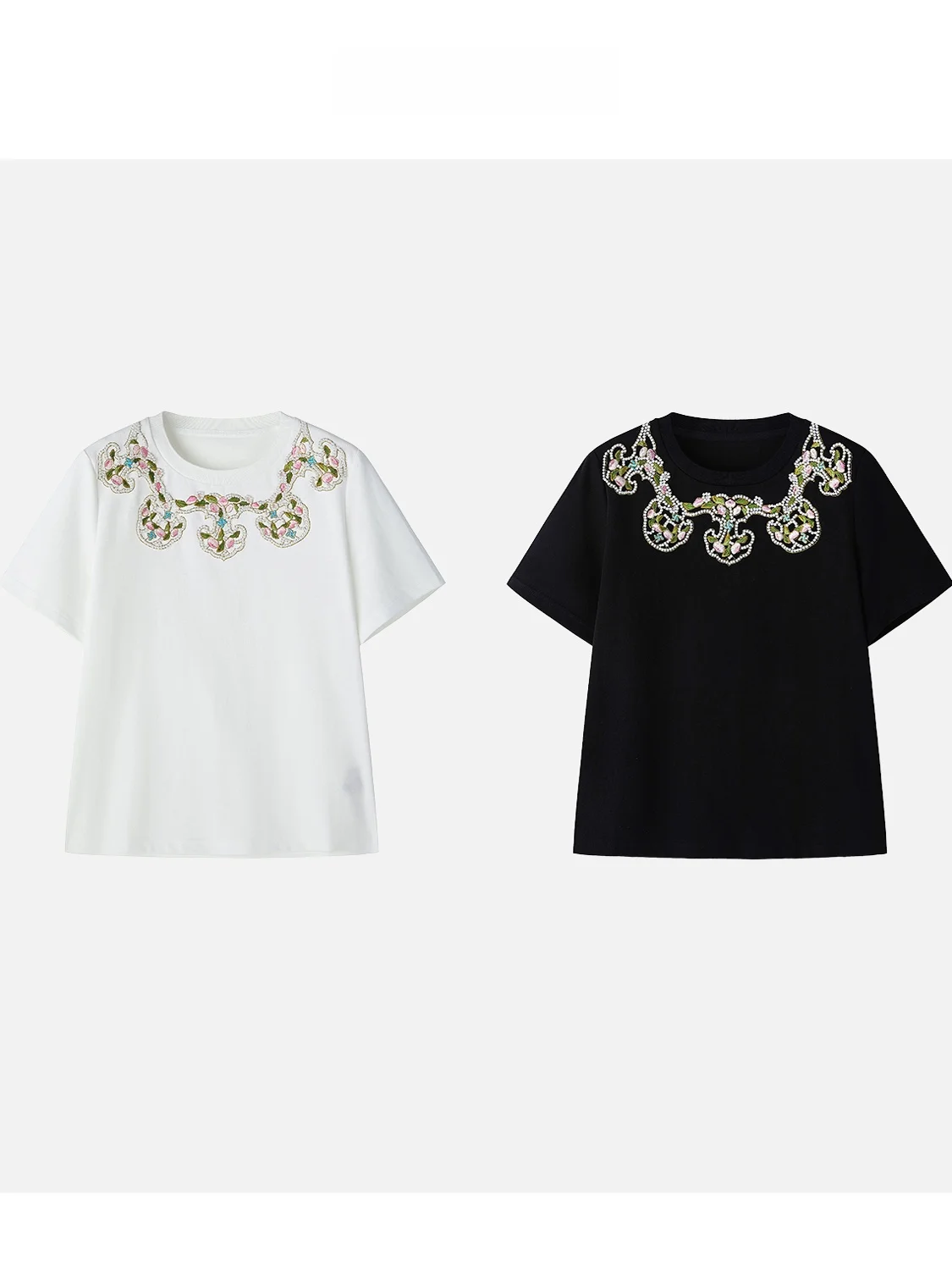 

JINGJING2025 New Sle Casual Loose Versatile T-irt Embroidered Good Lu Design Cotton Polyester Women's Faion Top