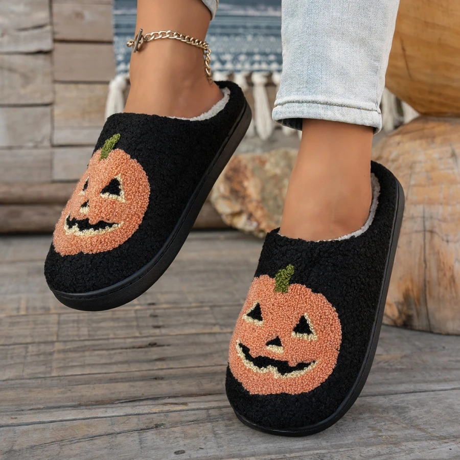 Fashion Halloween Pumpkin Pattern Men's Slippers Indoor Comfort Warmth Bedroom Anti-slip Casual Couple's Shoes Party Daily Wear