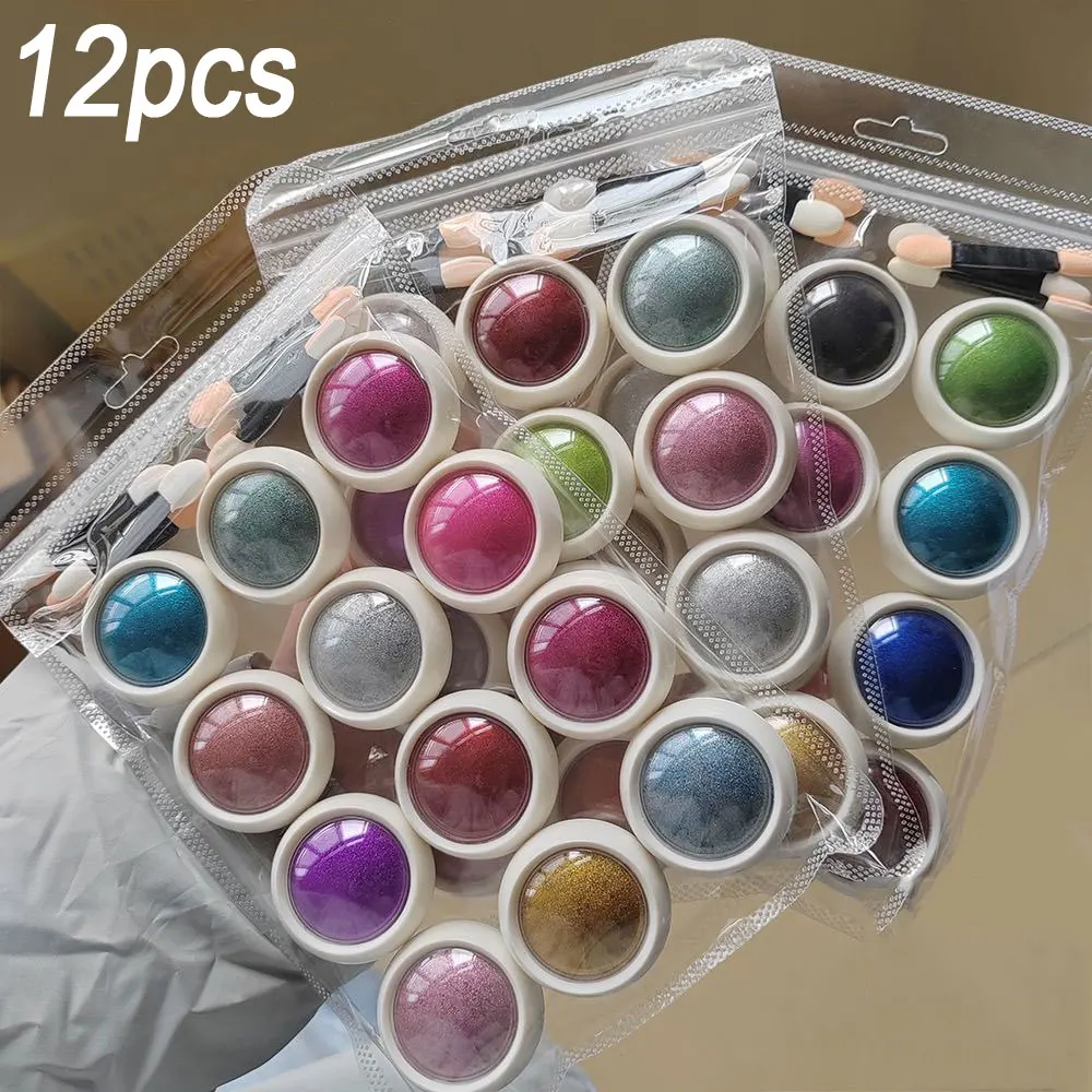 

12pcs/set Chrome Magic Mirror Effect Nail Powder Shiny Metallic Nail Glitter Pigmnet 0.3g/jar Nail Art Rubbing Chrome Dust DW@3