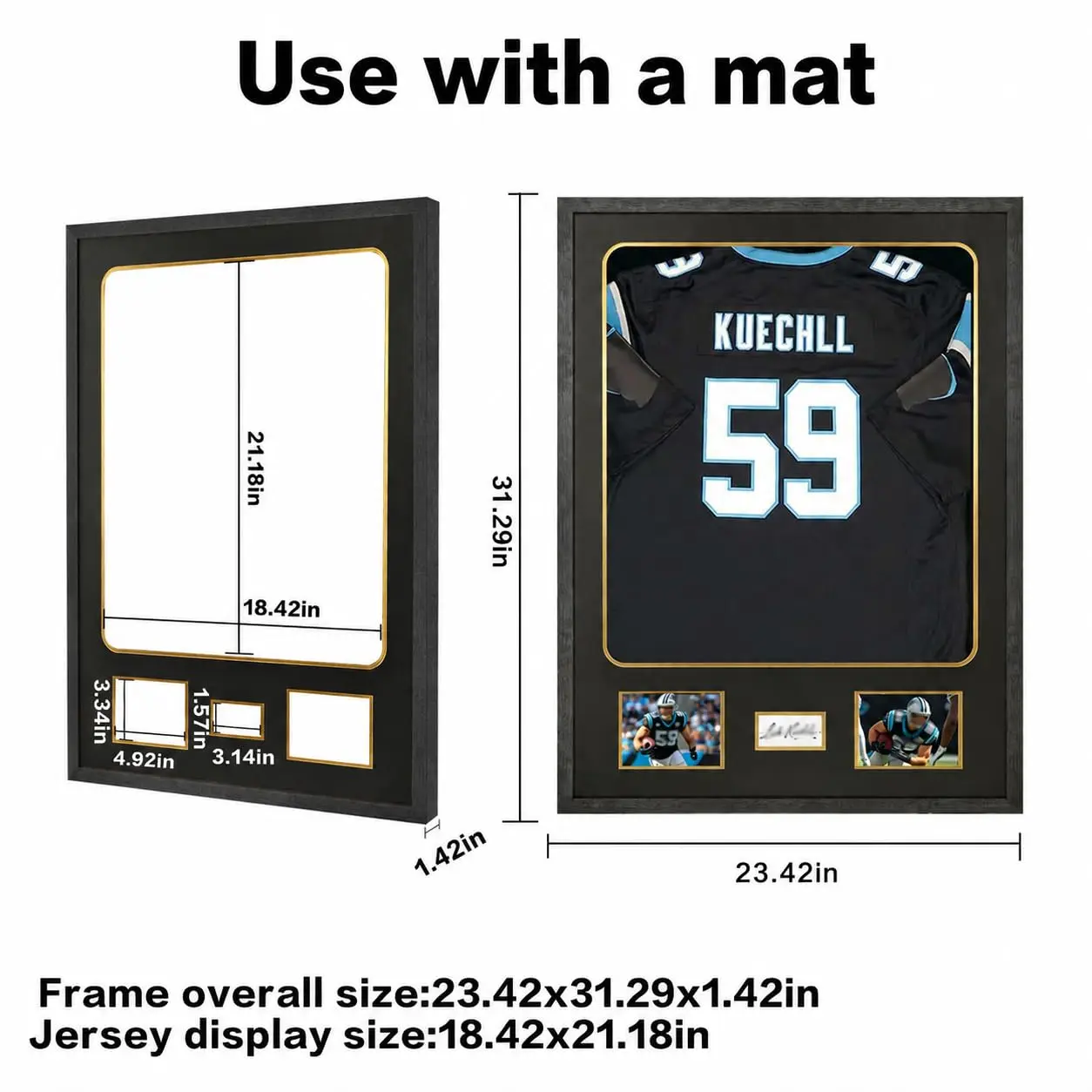 Jersey Frame Display Case with Mat - Wall Mount Jersey Display Frame Cabinet with Tempered Glass And Black Mat for Football Basketball Hockey Sport Shirt, Photos And One Signature, Black