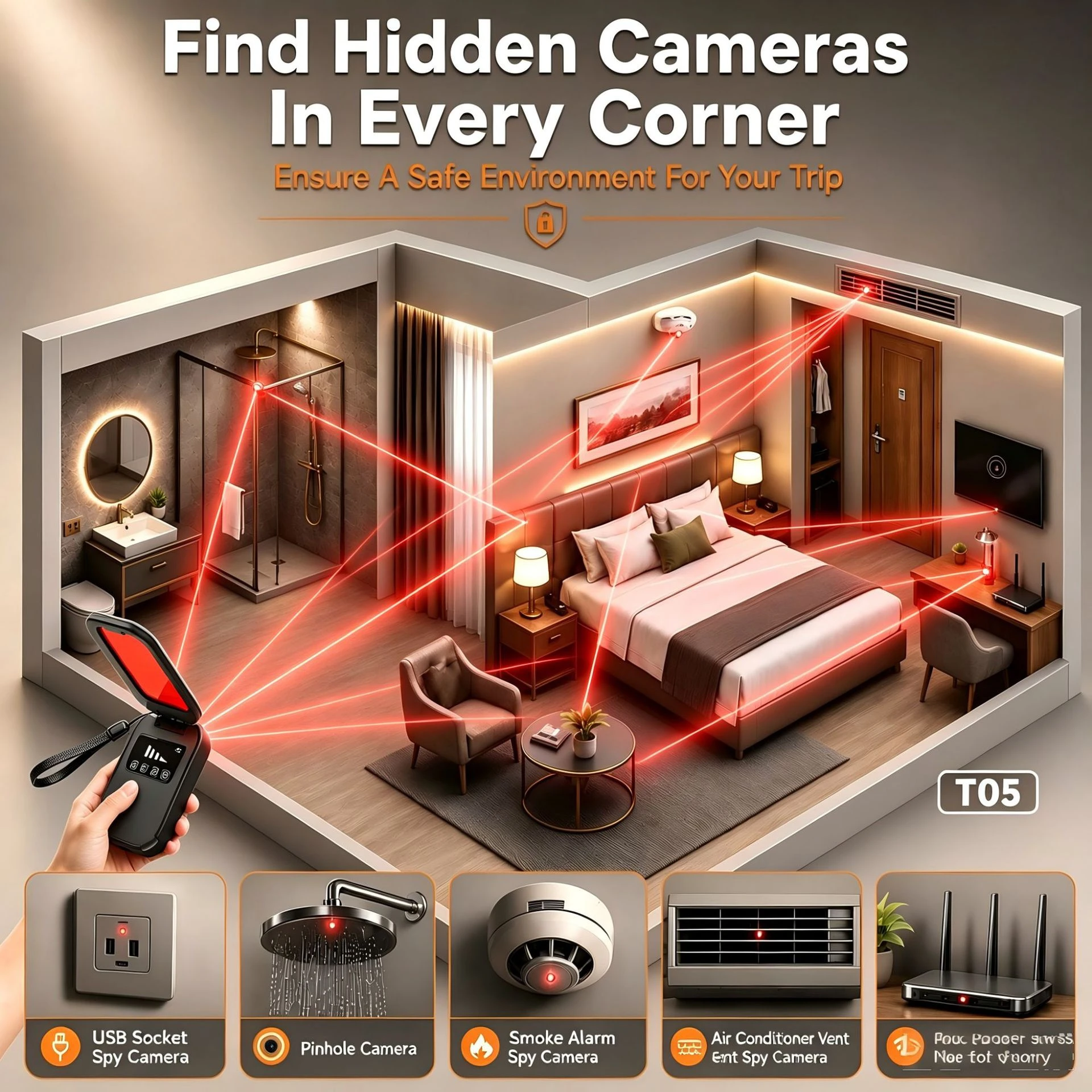 Anti Spy Hidden Camera Detection Portable RF Signal GPS Tracker Detector Bug Finder Infrared Scan for Travel Privacy Security