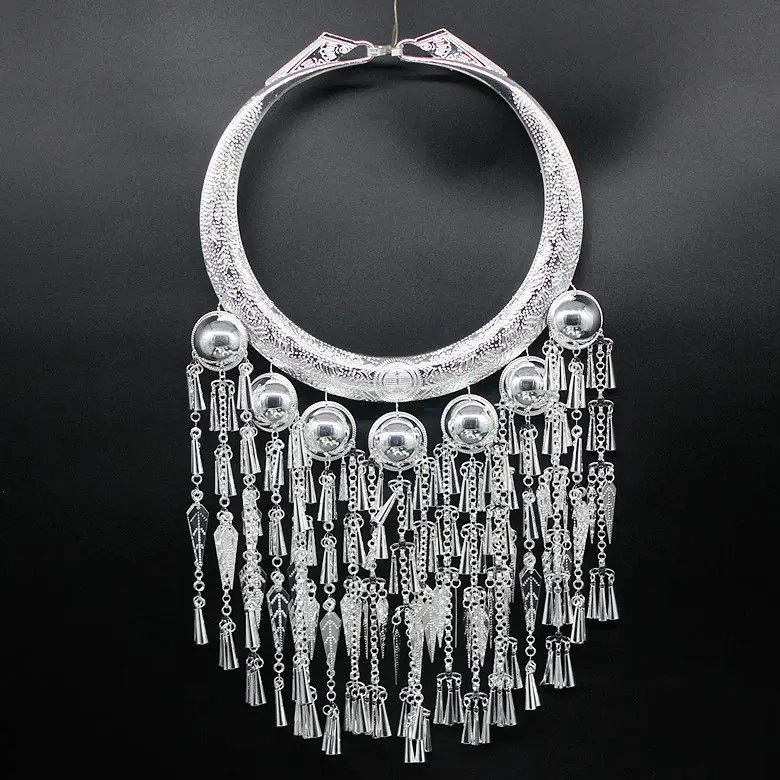 

Chinese Miao Necklace Hmong Dance Women Sliver Festival Stage Flok