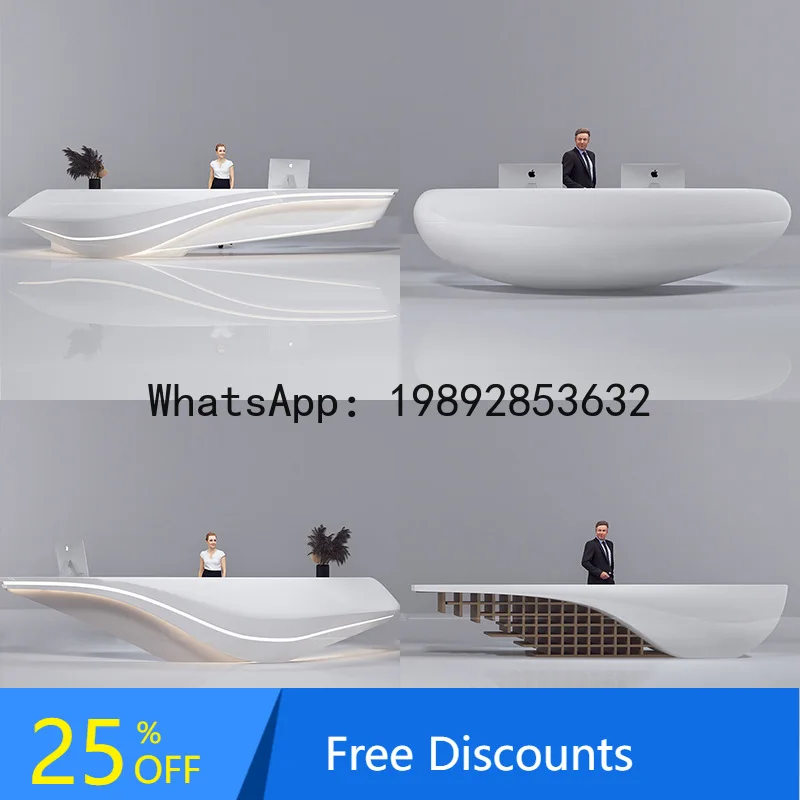 

CZ Glass Fiber Reinforced Plastic Front Desk Beauty Salon Painted Bar Counter Curved Simple Company Hotel Lobby Cashier Desk
