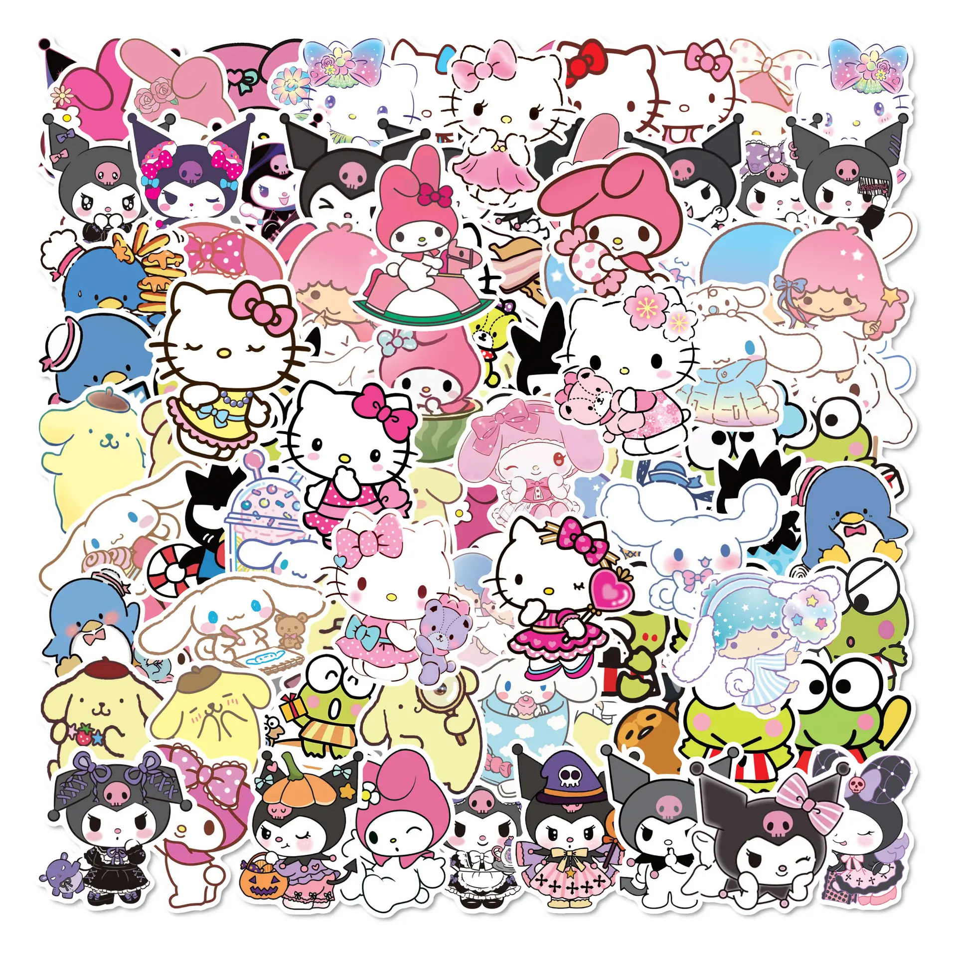 100 Pegatinas Kawaii de My Melody, Kuromi y Hello Kitty para Niñas, Material de Papelería para Manualidades, Decoración de Tazas y Diarios, Lindas Pegatinas de Dibujos Animados de Sanrio