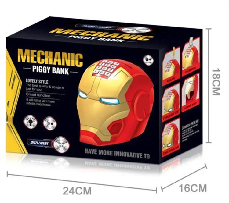 Superheld Elektronisch Licht En Muziek Ironman Iron Man Helm Wachtwoord Lock Spaarpot Actie Figuren Speelgoed Decoratie Kids Cadeau