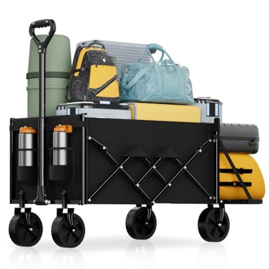 

Lightweight Folding Wagon with Extended Tailgate Large Capacity Collapsible Grocery Cart Heavy Duty Foldable Shopping Carts All