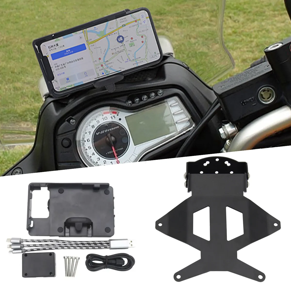 

Motorcycle Accessories USB Charging Phone Holder Navigation Bracket For SUZUKI V-STROM 650 XT DL 650 Vstrom 2012-2016 2015 14