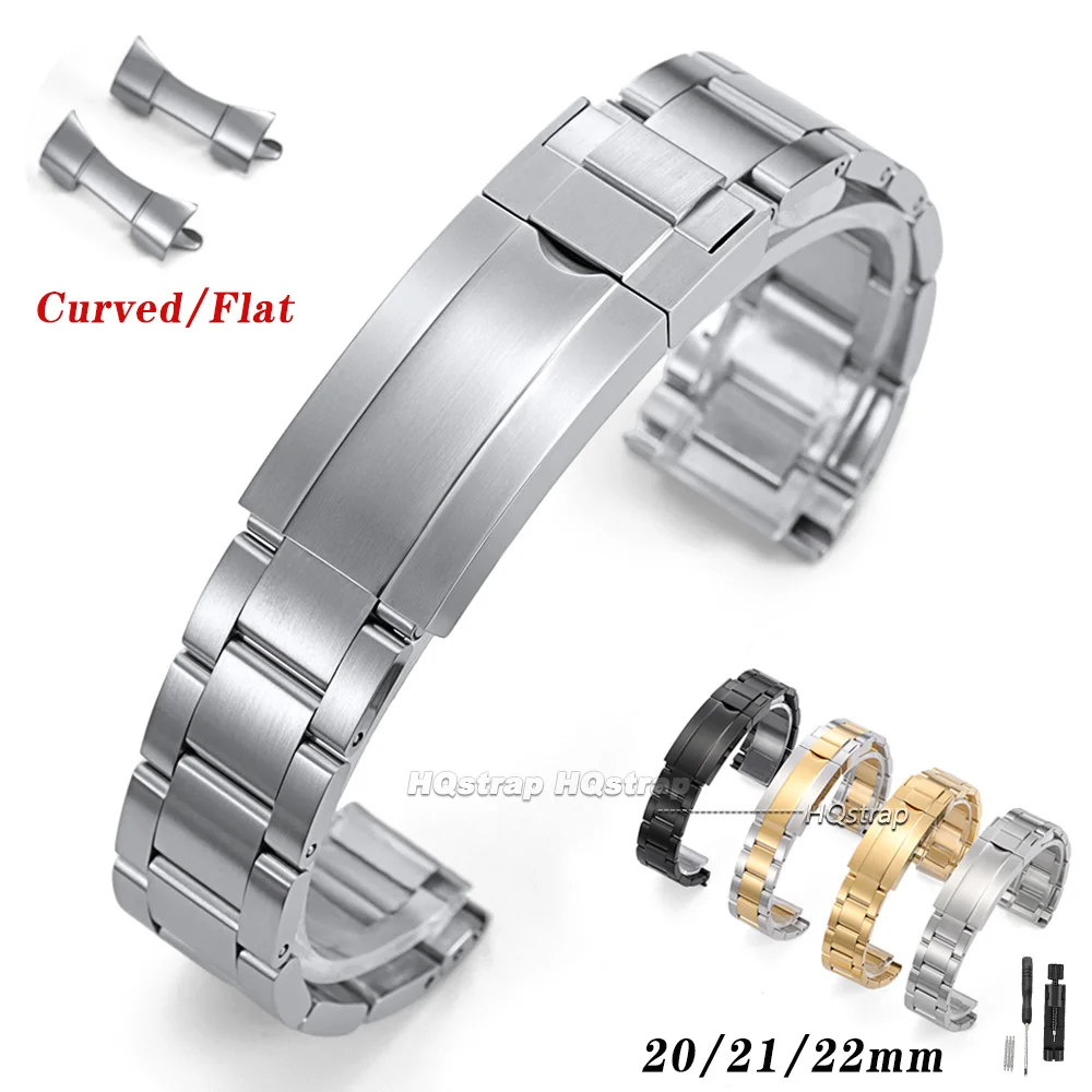 Bracelet de montre en acier inoxydable à extrémités courbes/droites, 20mm 21mm 22mm, universel, pour Seiko, pour Rolex, accessoires de bracelet Meta