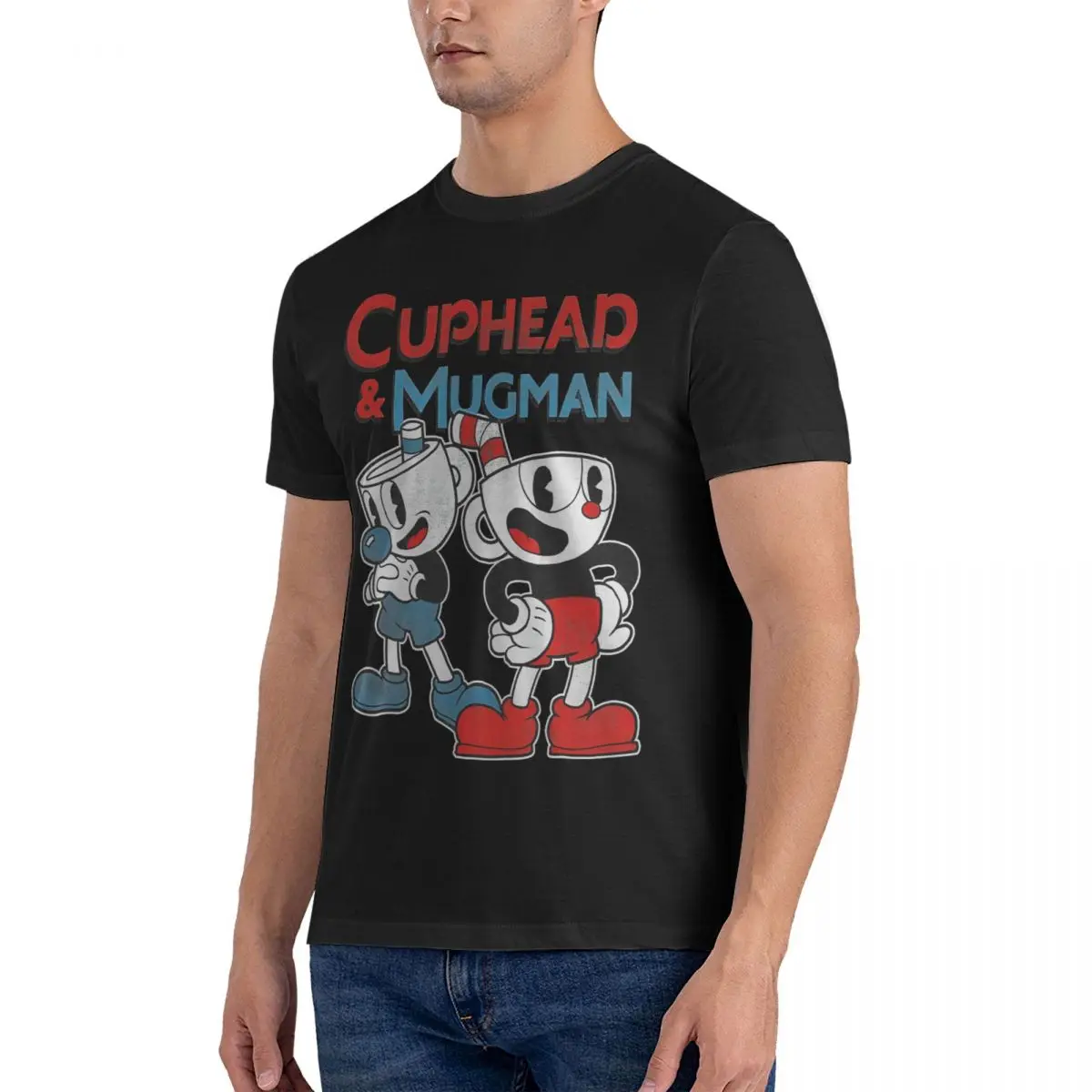 Mugman Dynamic Duo T Shirts for Men Pure Cotton Fashion for Male T-Shirts Crewneck Cuphead Tees Short Sleeve Clothes Original