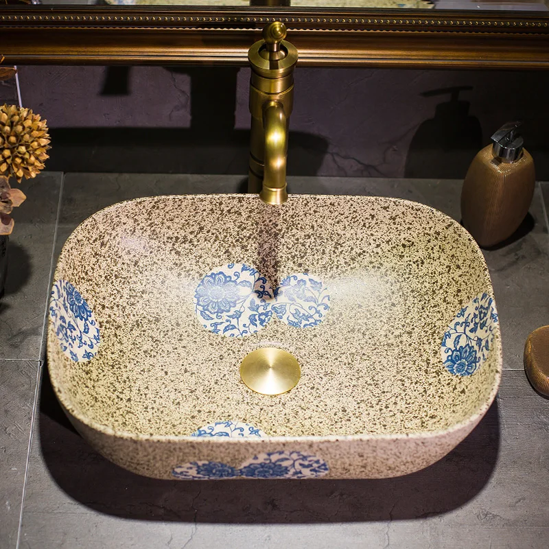 حوض مسرح فني ذو فم رفيع من البحر الأبيض المتوسط، حوض غسيل سيراميك أوروبي مربع #1