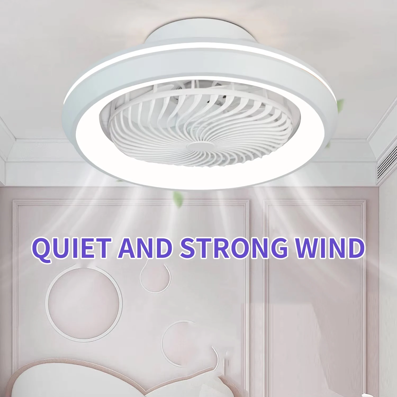 Intelligenter, geschlossener 360-Grad-Moving-Head-Ventilator mit Licht, integrierte Ventilatorleuchte, Deckenventilatorleuchte für Wohnzimmer, Schlafzimmer, Esszimmer