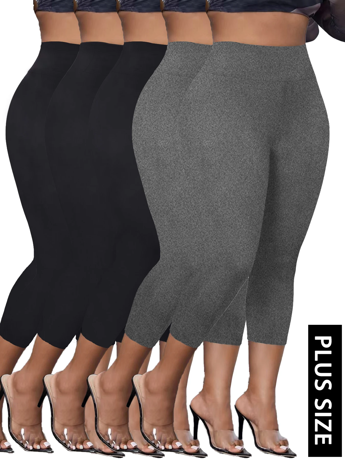 

5 pack Plus Size Leggings for Women Super soft High Waisted Tummy Control Yoga Capri Pants Workout Running Leggings