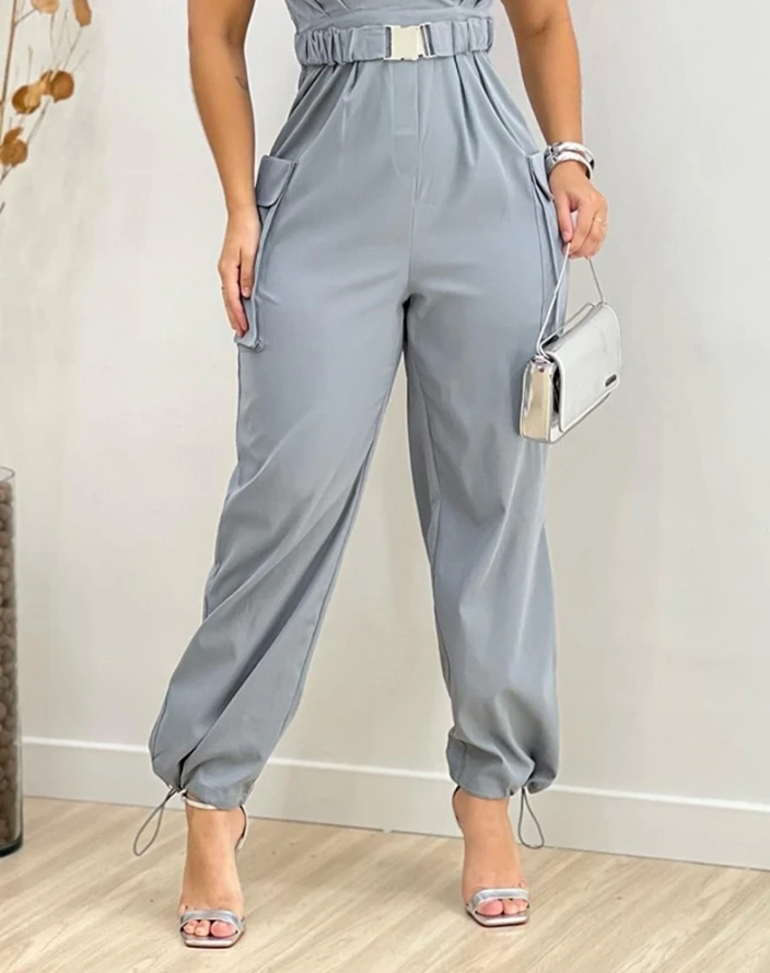 Jumpsuit for Women 2024 Spring Summer Casual Style Pocket Design Cuffed Spaghetti Strap Jumpsuit Streetwear Overall Clothing