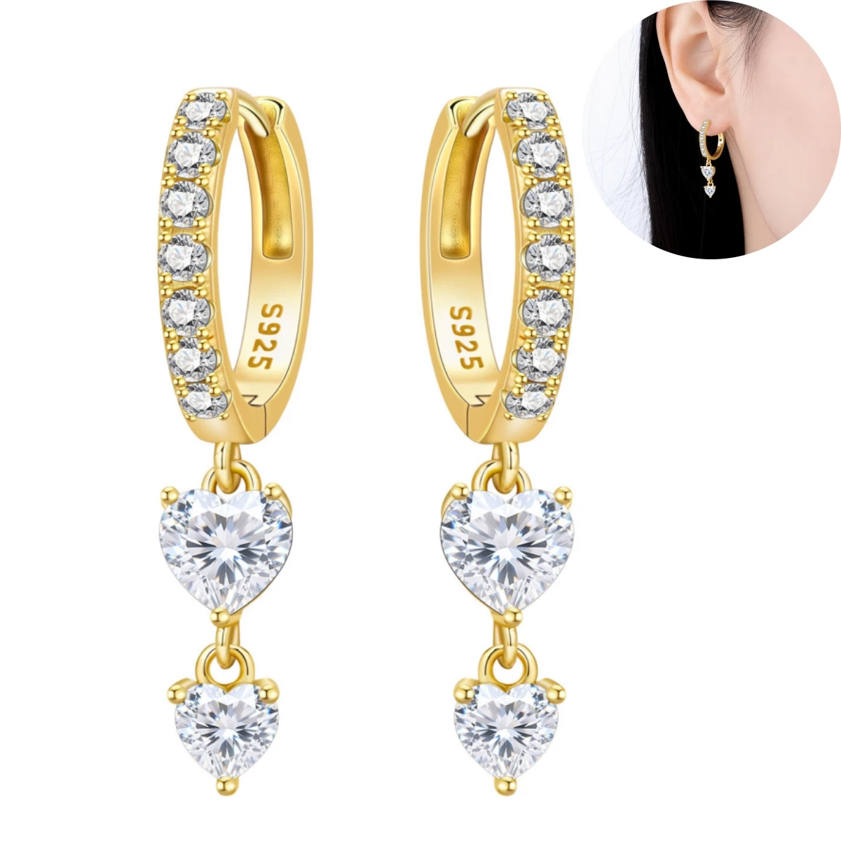 

Orstarry 925 Sterling Silver 18K Gold Heart-shaped Zircon Drop Earrings Women Earrings Fashion Party Original Jewelry Gifts