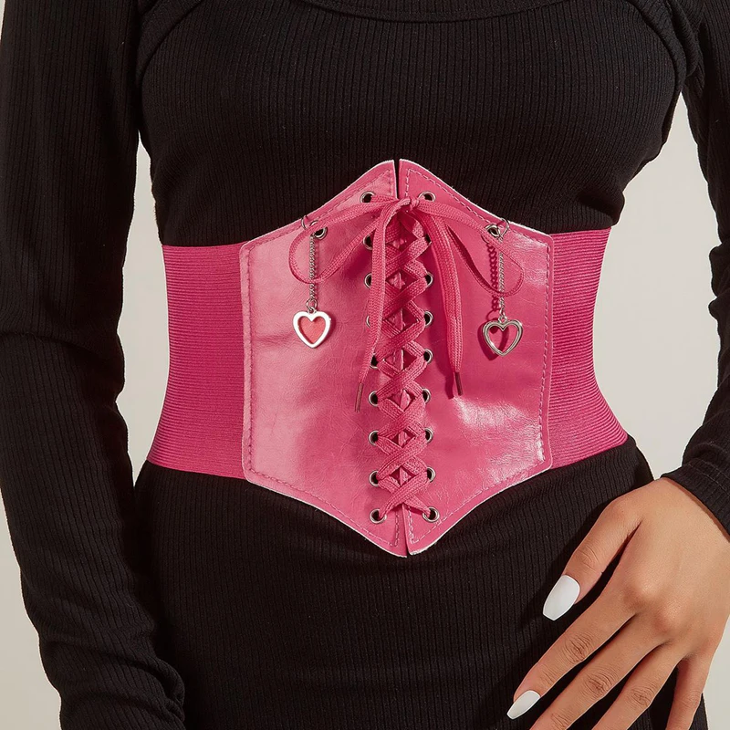 

Sishion Wide Corset Belts Love Pendant Girdle Belt Women Elastic Tight High Waist Versatile for Daily Bustier VB0001