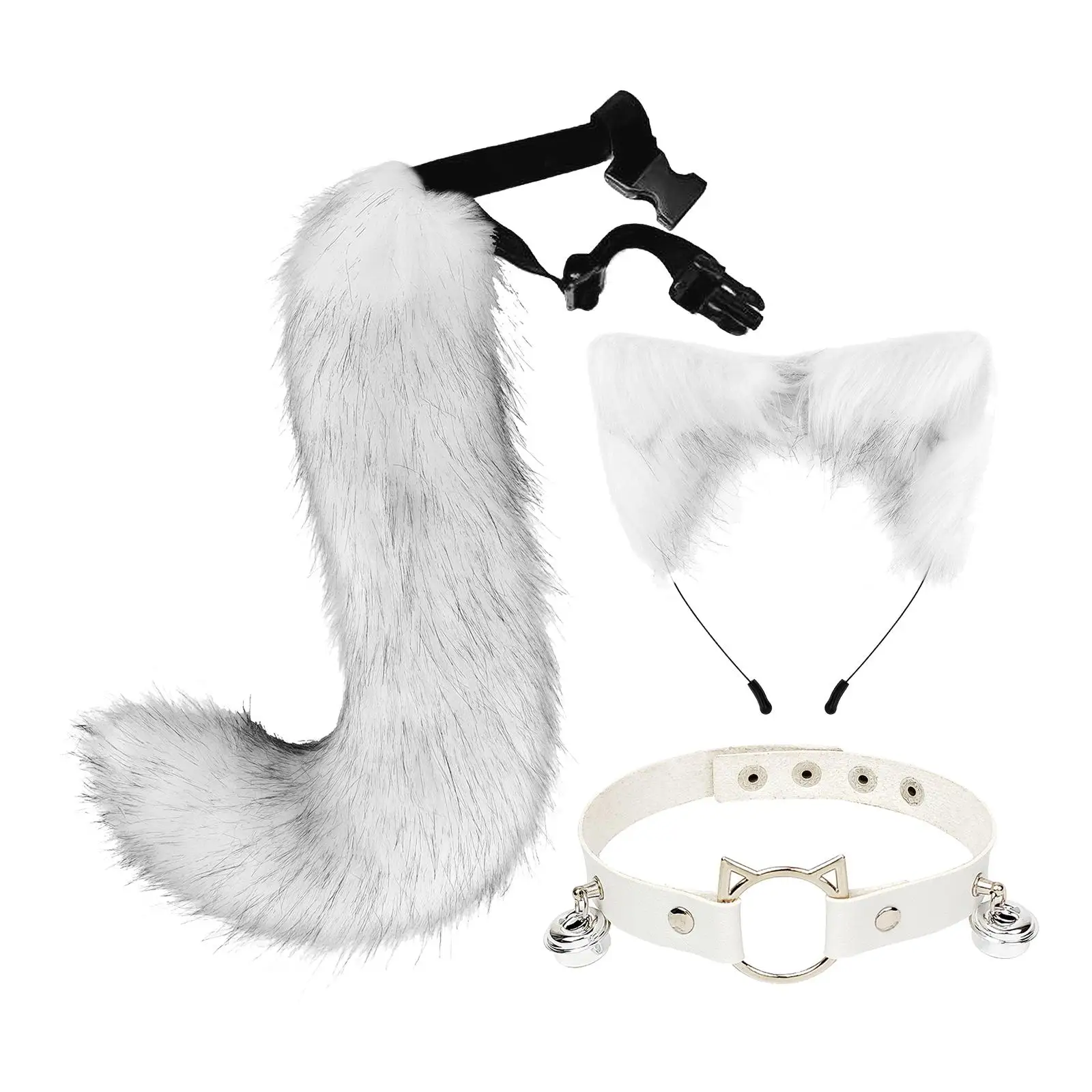 3 Pieces Cat Ear and Tail Hair Hoop Decorative Halloween Costume Accessories