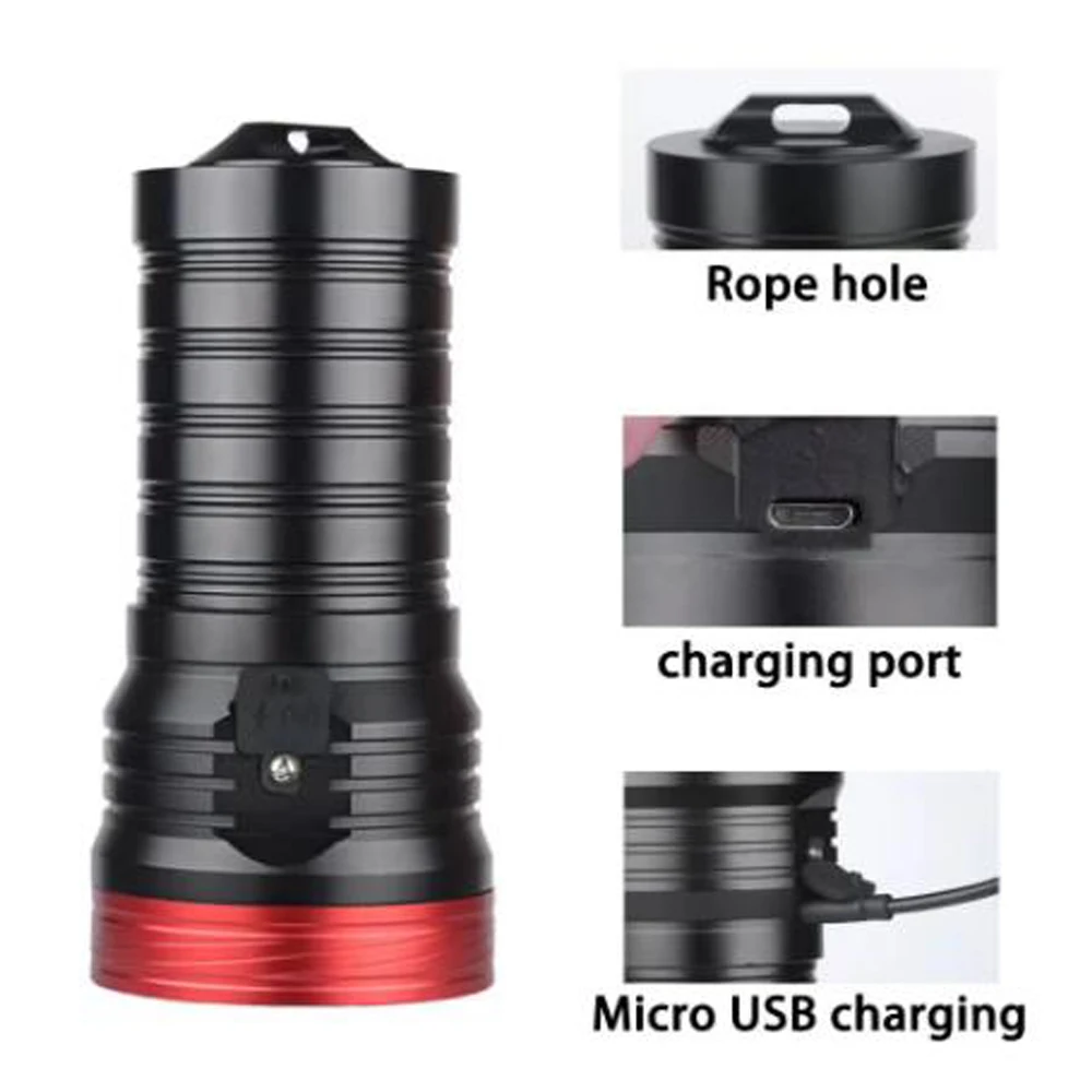 High power LED Flashlight 4 Modes Powerful Waterproof Tactical Hunting Lantern USB Rechargeable Searchlight use18650 battery