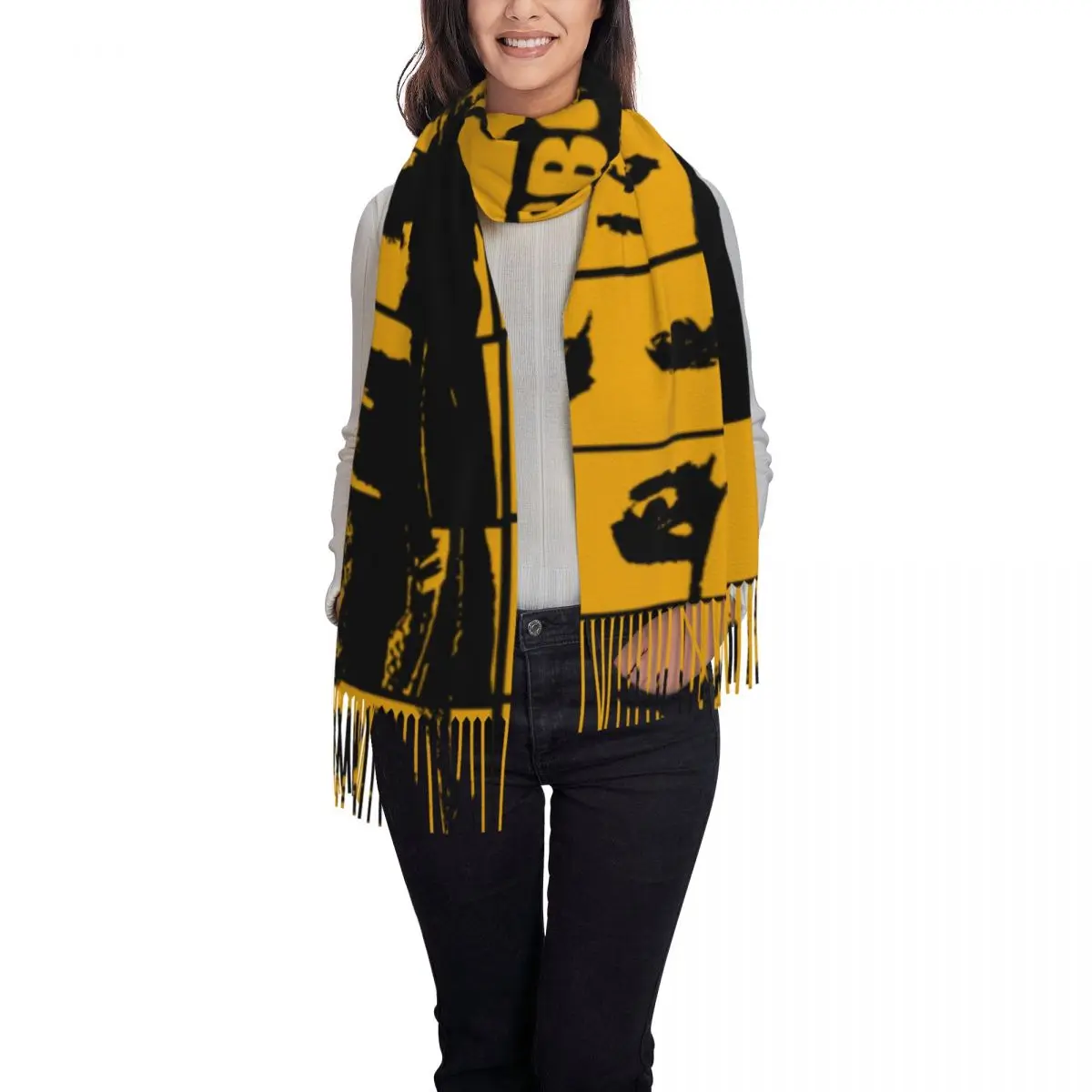 السيدات مخصصة كبيرة الرجعية نمط من Thunderbolt برنامج تلفزيوني الأوشحة النساء شتاء خريف سميكة الدافئة شرابة شال يلتف وشاح