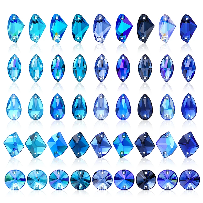 Blue Series Multi-Shaped Glass Sew on Rhinestones High-Quality Glitter Crystal Stone For Clothing Bags DIY Rhinestone Accessorie