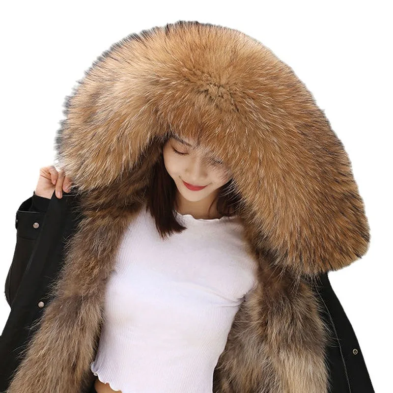 متكاملة انفصال الداخلية بطانة الثعلب قضاعة الفراء نمط جديد سترة معطف الفرو النساء الملابس الشتوية منتصف طول وهمية الفراء الجلد