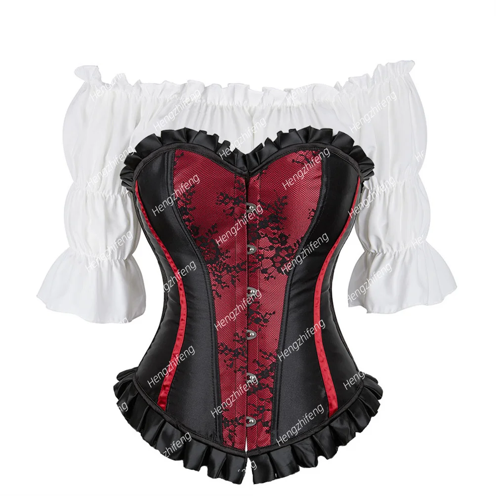 

Basque Corset 2 Piece Outfits Floral Lace Up Corsets Bustier Vintage Bustiers Gothic Corsage Elegant Victorian Party Costumes