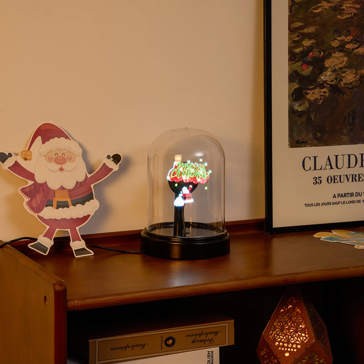 جهاز عرض مروحة ثلاثية الأبعاد ثلاثي الأبعاد مع شاشة LED وغطاء، دوار فيديو ثلاثي الأبعاد محمول مقاس 14 سم لحفلات العطلات والهالوين والكري #2