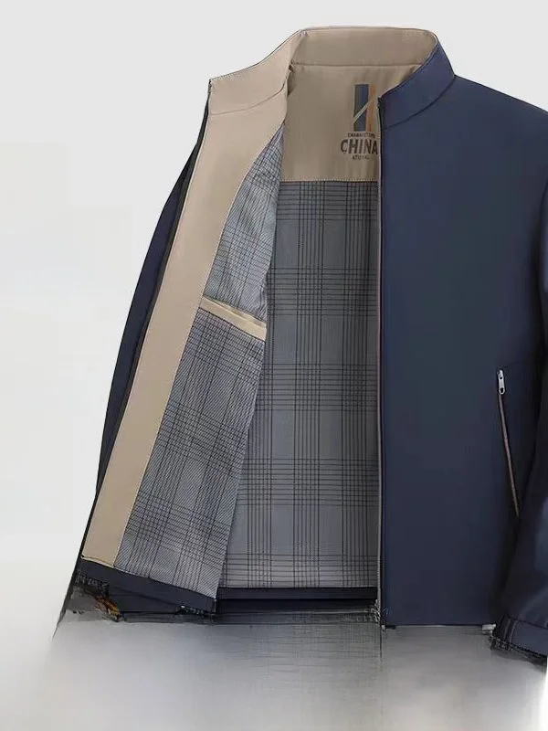 

Busin Повседневная куртка свободного кроя с воротником-стойкой против морщин для среднего возраста и ли. Весна-осень. Нет глажки. Папа...