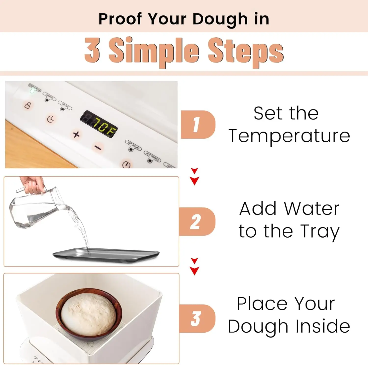 صندوق مقاوم للخبز قابل للطي مع 0-120 ℉   التحكم في درجة الحرارة ومؤقت 1–9H للطباخ البطيء وصندوق عجين البيتزا · تخفيضات كبيرة