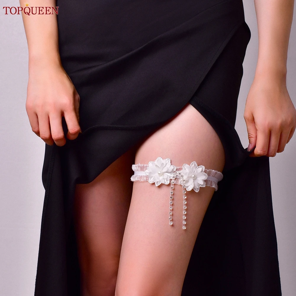 TOPQUEEN رباط زفاف أنيق من الدانتيل ، سلسلة أرجل الزفاف البيضاء ، إكسسوارات حفلات العشاء لتزيين الزهور ، هدية الزفاف ST104