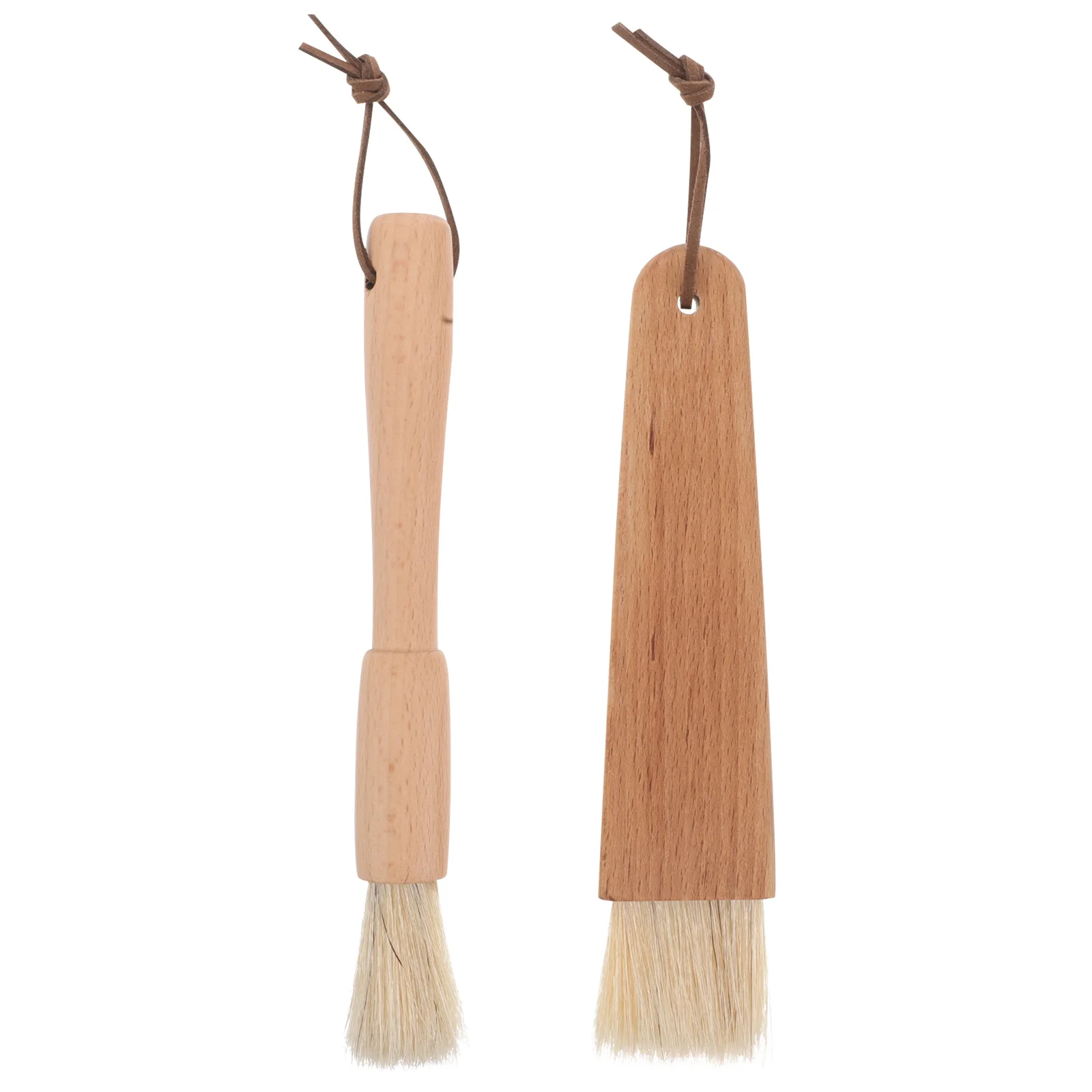 

2 Pcs BBQ Brush Set Small Pastry Household Basting Grilling Wooden Handle Boar Bristles Oil Cooking High Temperature Resistant