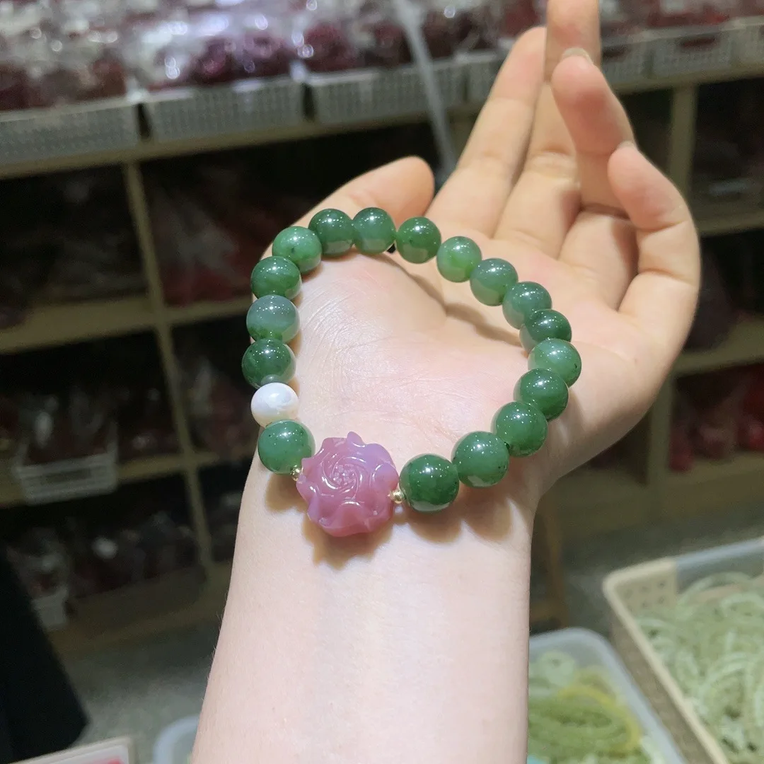 

Natural Hetian jade jasper plus salt source agate flower bracelet warm national style new Chinese bracelet live stream supply