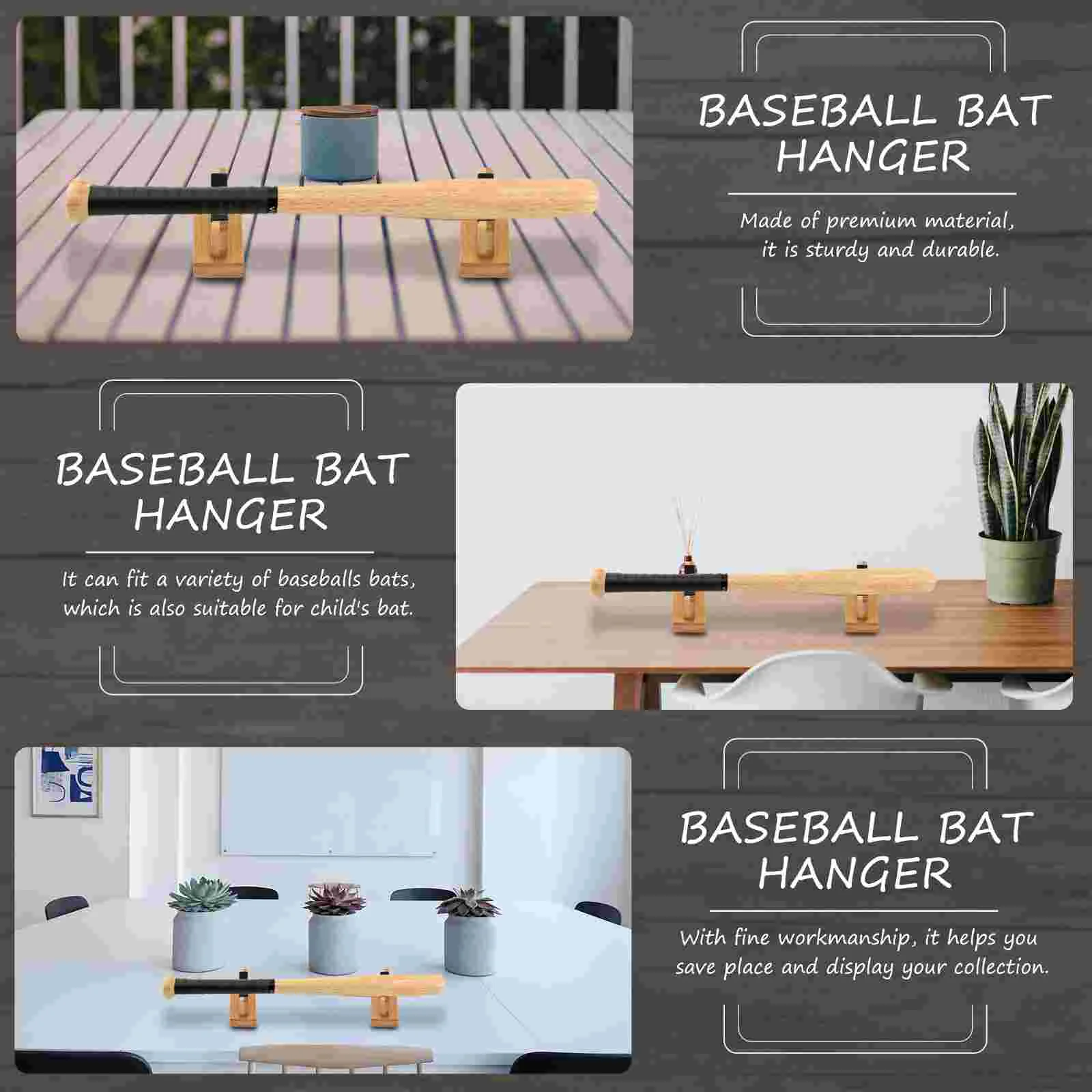 Horizontal Display Holder Baseball Bracket Shelves Bat Wall Mount Wooden Cabinet