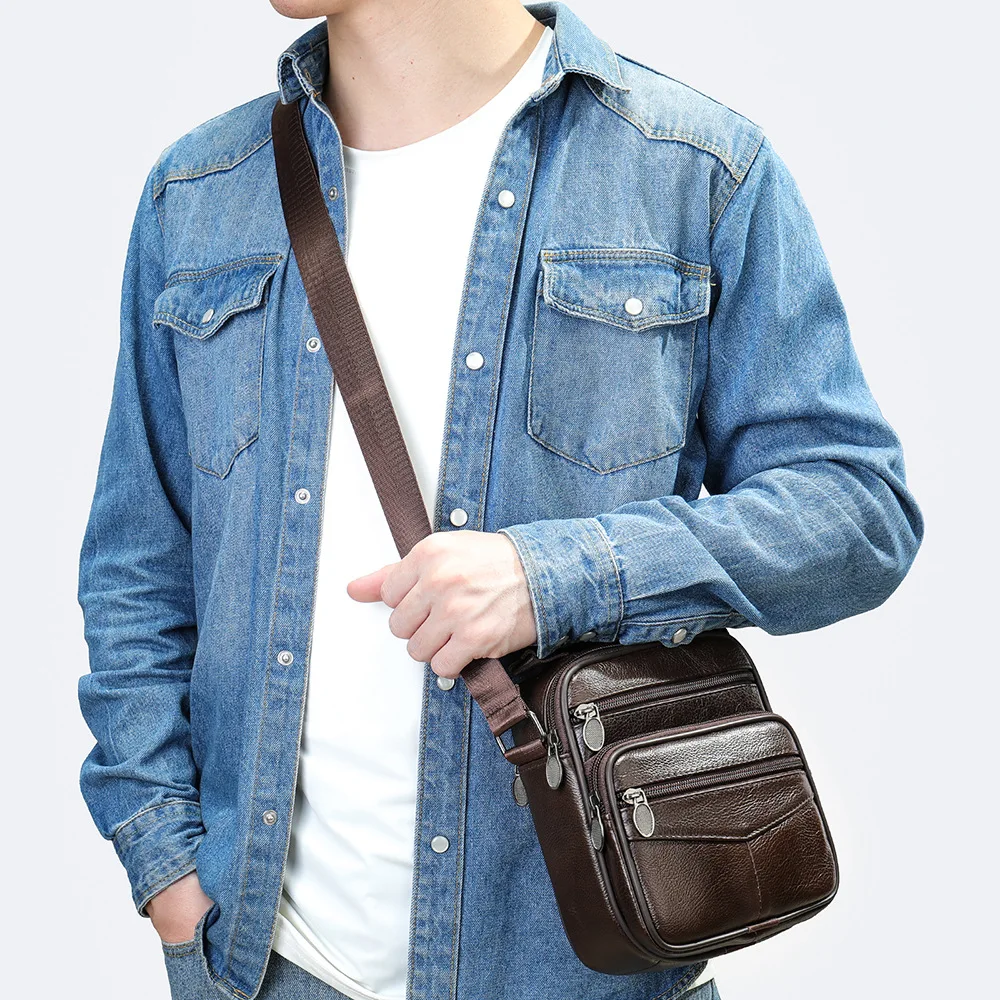 Head layer cowhide shoulder bag for men business commuting large capacity leather crossbody bag