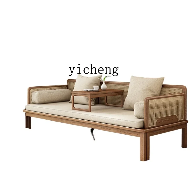 Arhat Bed Solid Wood Pull-out Cotton and Linen Soft Bag Rattan Sofa Bed Dual-Use Arhat Bed New Chinese Style