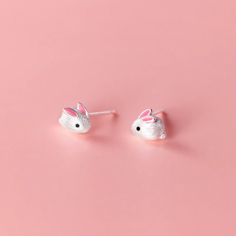 Modian Genuine 925 Sterling Silver Lovely Small Mouse Ear Pin for Women Gift Animal Frosted Stud Earring Korea Style Jewelry