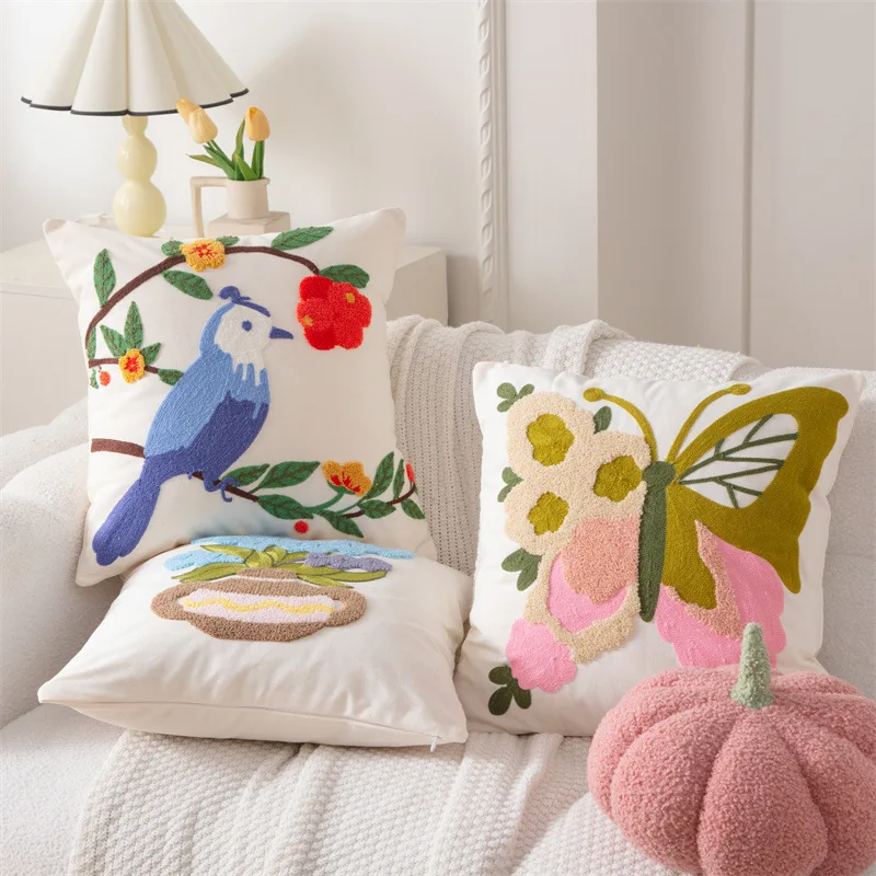 

Embroidered Pillow Cover Rural Style Home Sofa Pillow Bedhead Cushion Office Waist Support