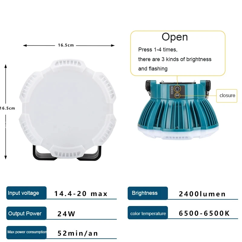 Imagem -02 - Portátil Led Luz de Advertência para Makita Power Tools Luz de Trabalho Iluminação Exterior 14.4v 18v 20v Bateria de Lítio Lâmpada 24w