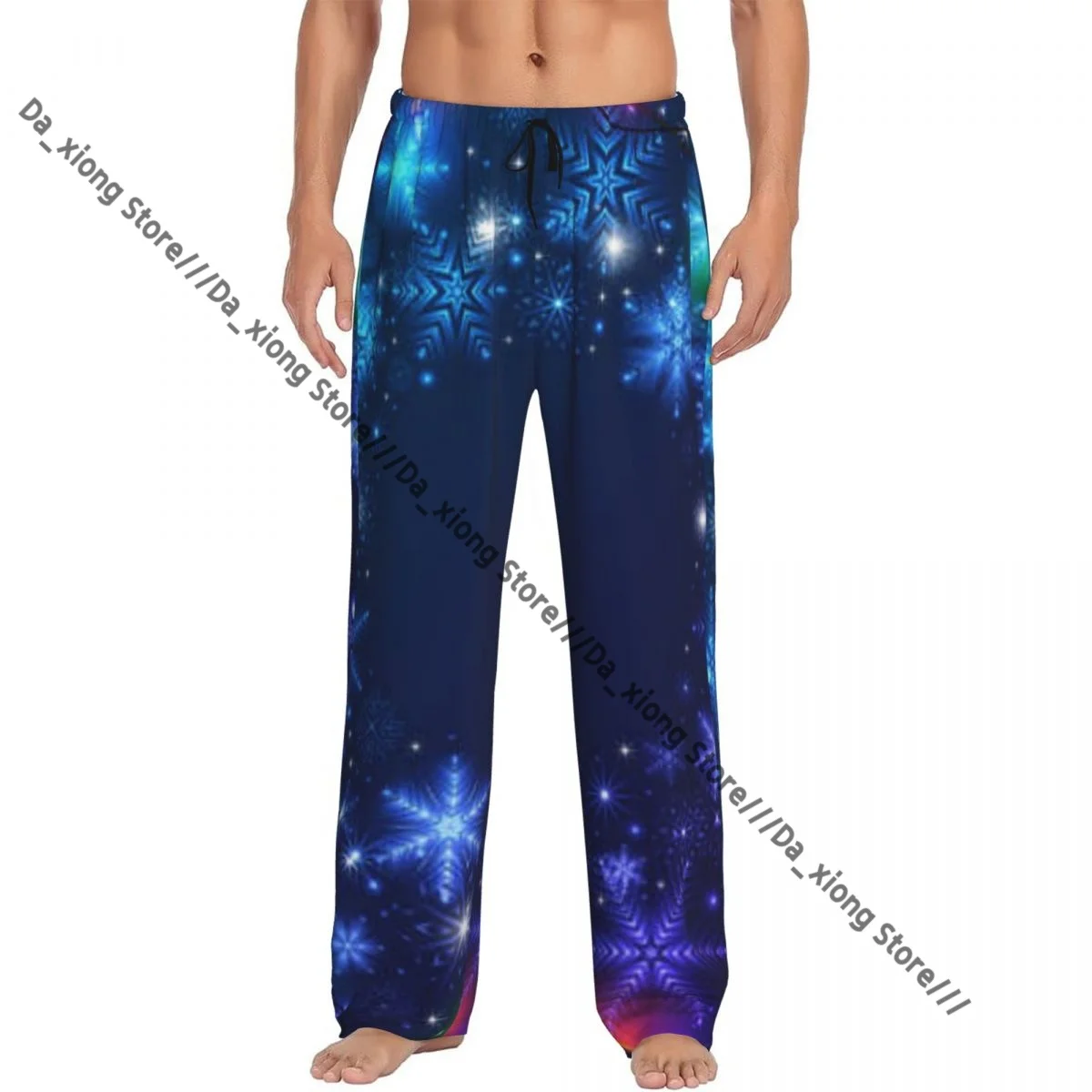 

Men's Casual Pajama Sleeping Pants Christmas Neon Snowflake Lounge Loose Trousers Comfortable Nightwear