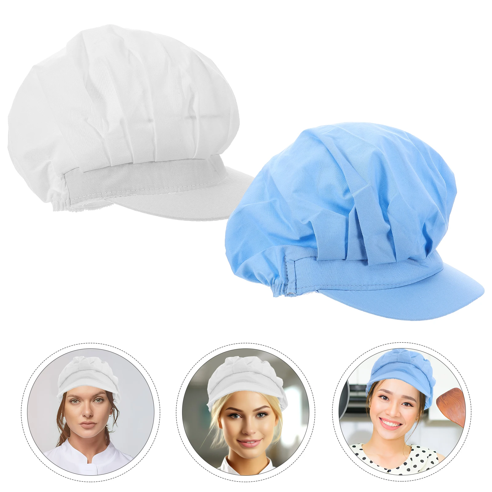 

2pcs Chef Hats For Women Men Kitchen Restaurant Uniform Breathable Elastic Dustproof Working Caps Catering Bakery Service
