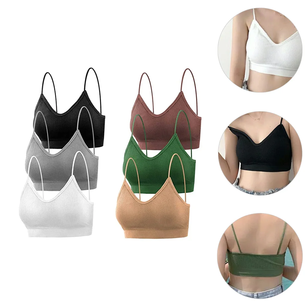 

6 Pcs Women's Bras Camisole Strapless Vest Neck Bandeau Bralette for Sleeping Sports Seamless Straps Miss